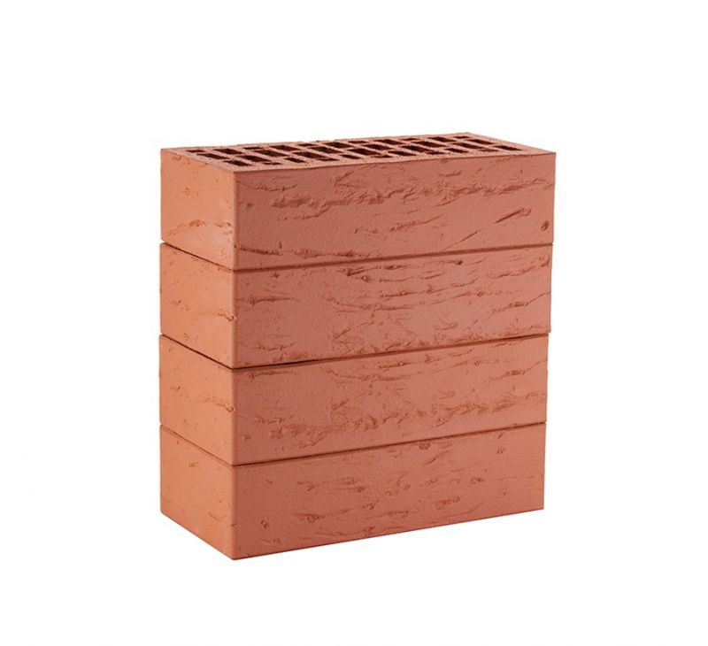 Кирпич облицовочный ЛСР красный рустик, утолщенные стенки, 250*120*65 мм  