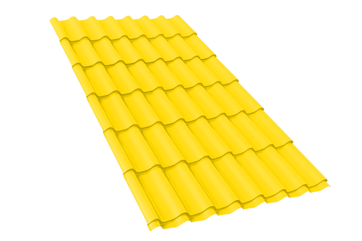 Металлочерепица Монтеррей глянцевая 0.4±0.07мм Полиэстер Россия/Азия RAL 1018 (желтый) Металлик и КО