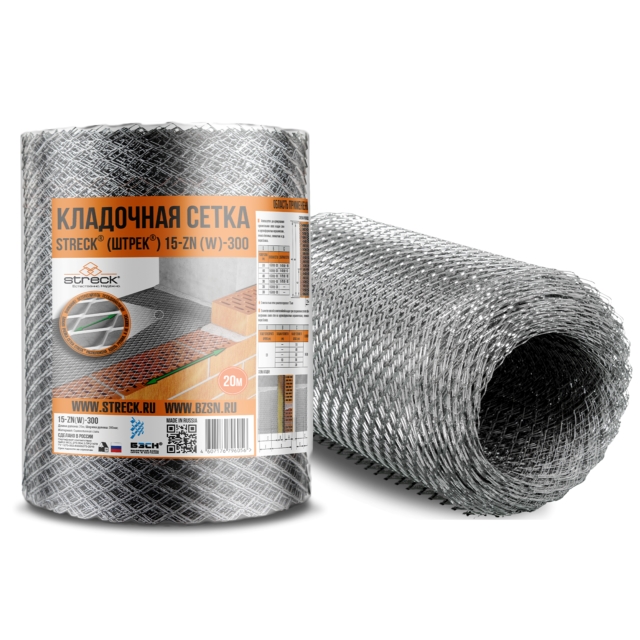 Сетка кладочная ЦПВС Штрек сталь оцинкованная 15х15х 1,5мм 0.30х 20.0м рулон ТУ
